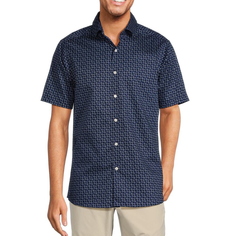 Hart Schaffner Marx Pajama Top Blue Pattern Shoreline Collection Button Down L